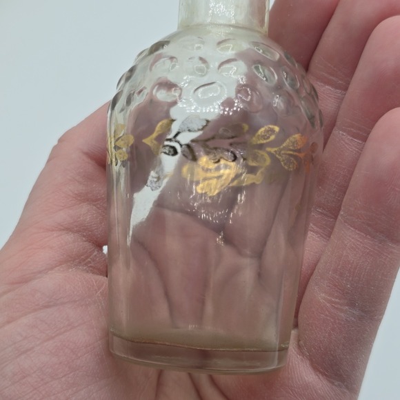 Antique Vtg Clear Hobnail Gold Leaf Poison Or Perfume Bottle Small - Picture 5 of 7